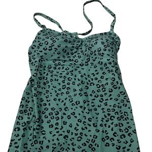 Kona Sol Women's Green Spotted Print Tankini Swim Top - Size Small - NWT